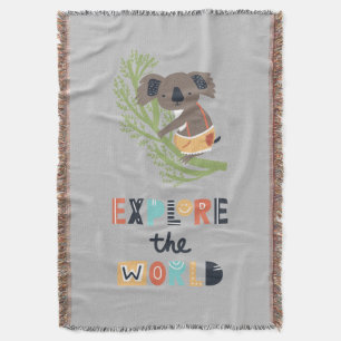 Cute Exploring Koala Throw Blanket