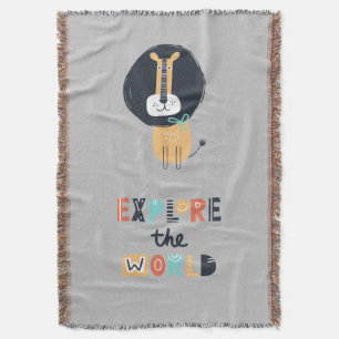 Cute Exploring Lion Kids Throw Blanket