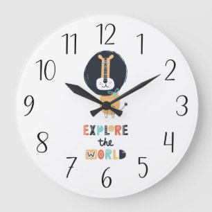 Cute Exploring Lion   Large Clock