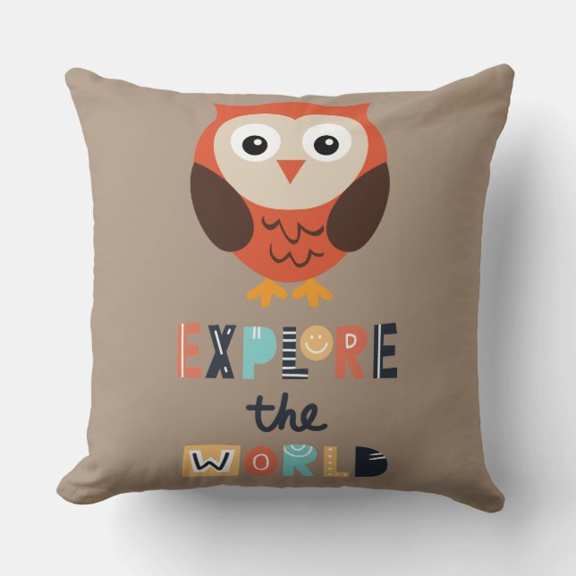 Cute Exploring Owl Cushion (Front)