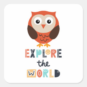 Cute Exploring Owl Square Sticker