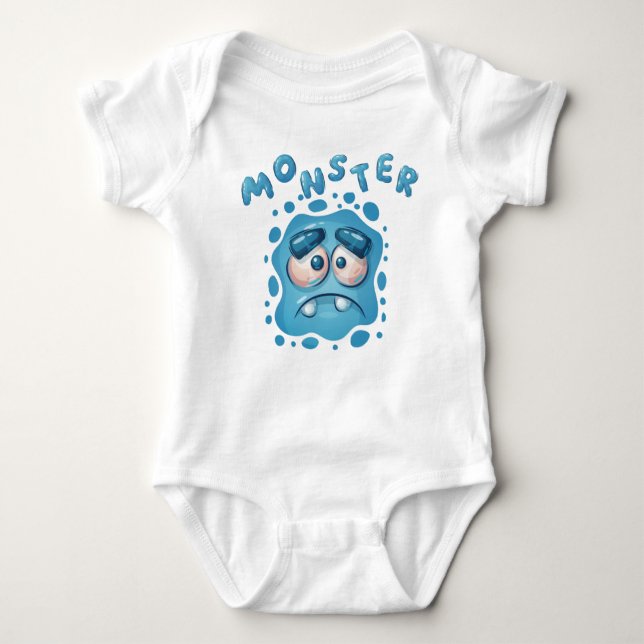 Cute Expressions Blue Monster Face Baby Bodysuit (Front)
