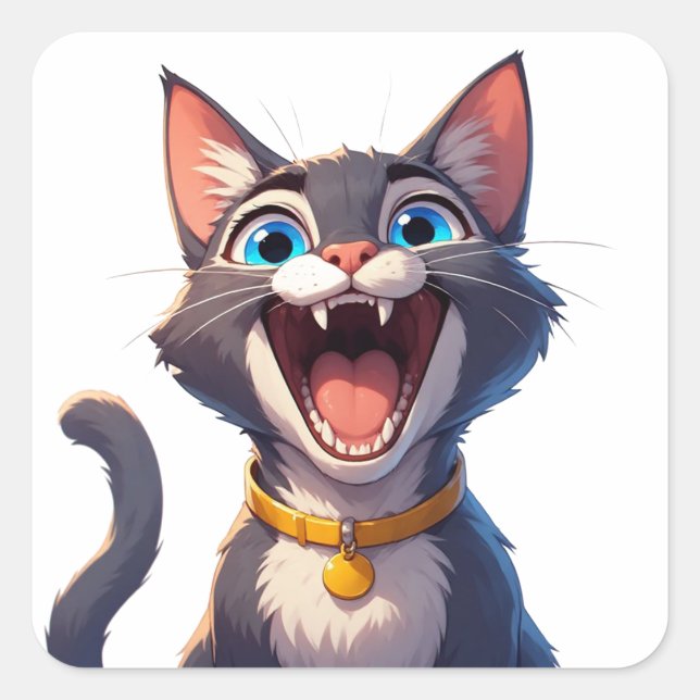 Cute Expressive Cat With Collar And Blue Eyes 😻 Square Sticker (Front)