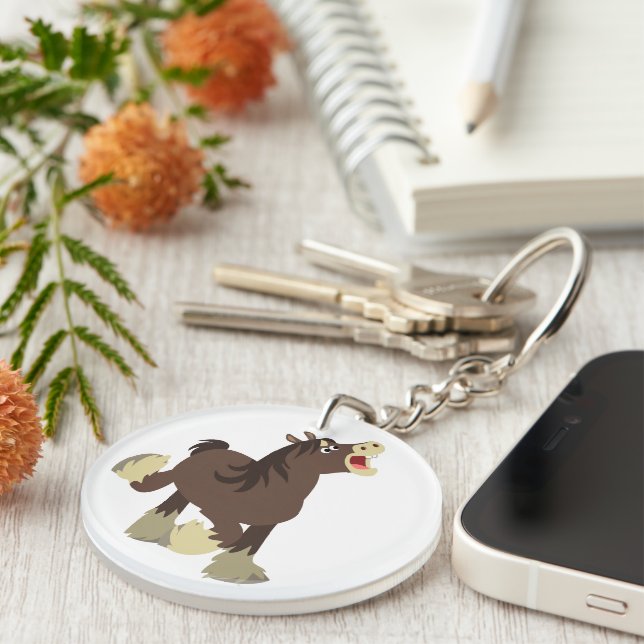 Cute Exuberant Cartoon Shire Horse Keychain (Front Right)