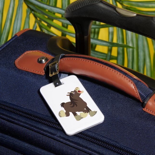 Cute Exuberant Cartoon Shire Horse Luggage Tag (Front Insitu 1)
