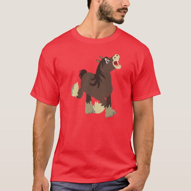 Cute Exuberant Cartoon Shire Horse T-Shirt (Front)