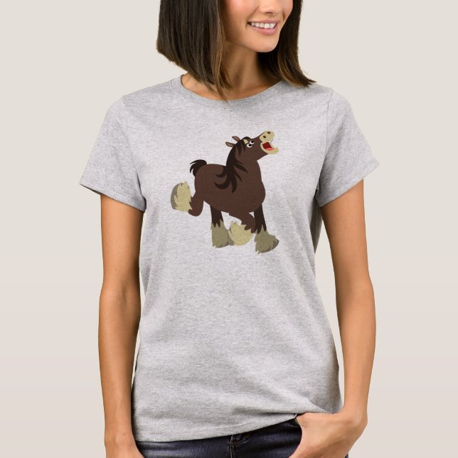 Cute Exuberant Cartoon Shire Horse Women T-Shirt (Front)
