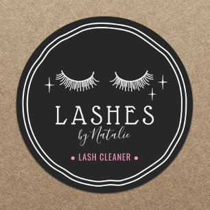 Cute Eyelash Drawing Logo Lash Cleaner Black Classic Round Sticker