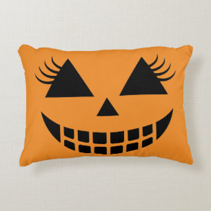 Cute Eyelash Pumpkin Face Halloween Accent Pillow