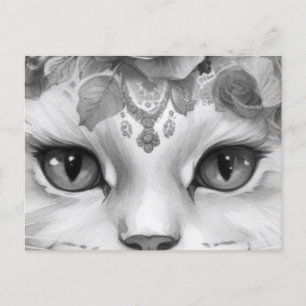 Cute eyes of cat in shades of grey postcard