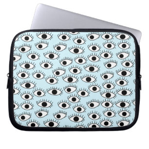 Cute Eyes on Blue Background, Side Eye Laptop Sleeve