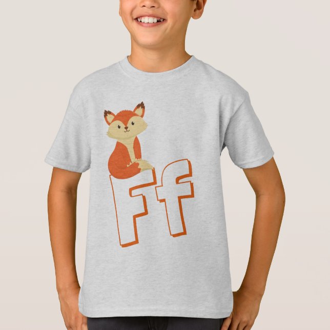 Cute F For Fox - Kids ABCD English Alphabet T-Shirt (Front)