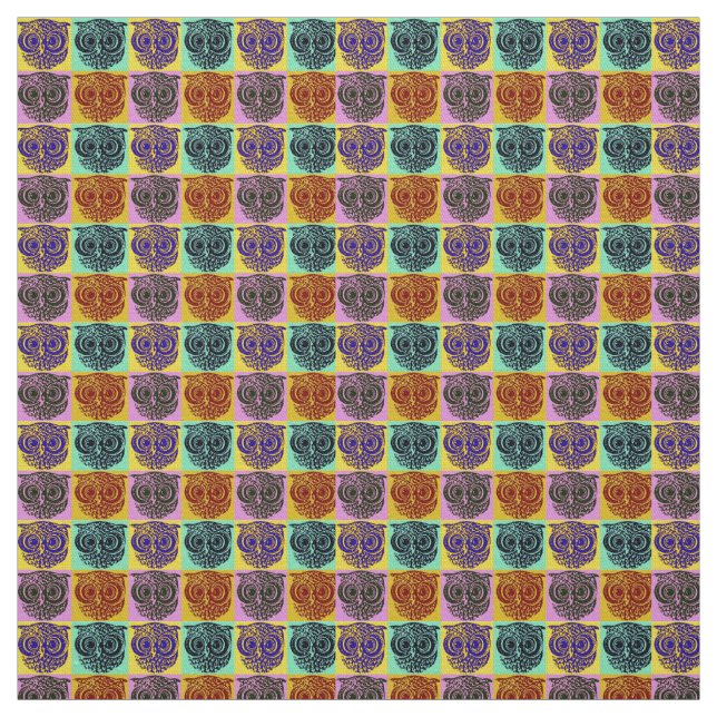 cute fabric with colourful owls pattern (Swatch)