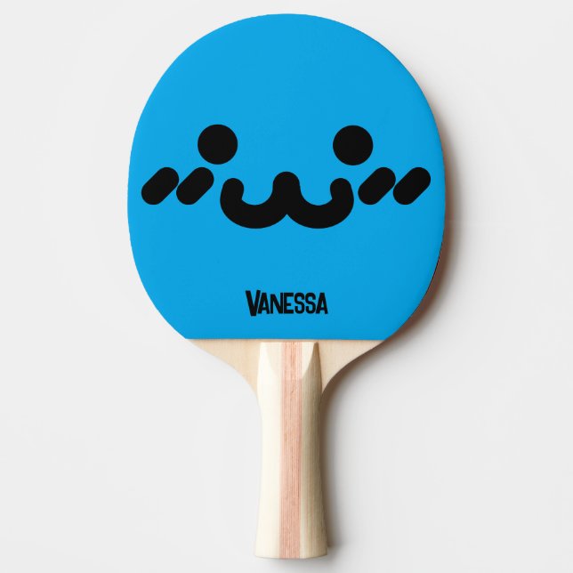 Cute Face Blue with Name Ping Pong Paddle (Front)