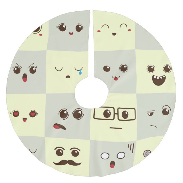 Cute face brushed polyester tree skirt (Front)