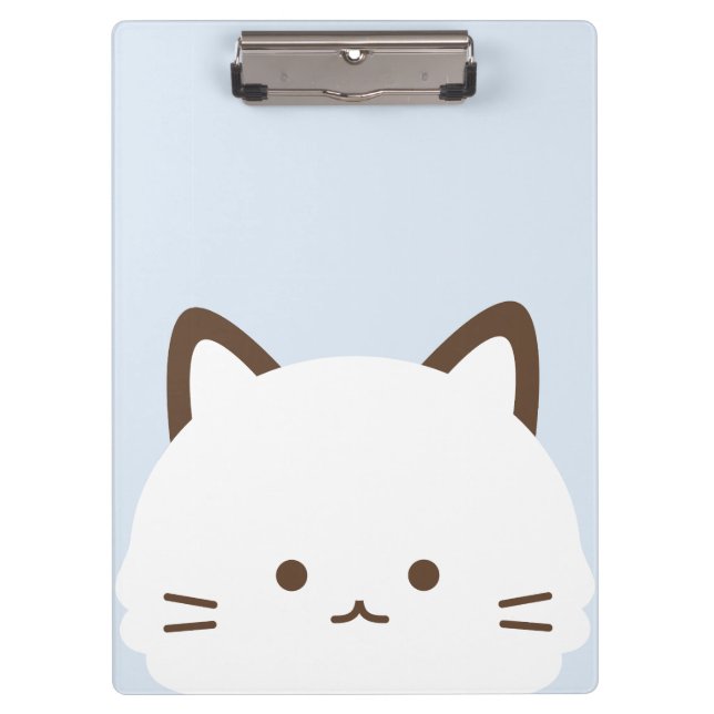 Cute face cat with pastel blue background clipboard (Front)