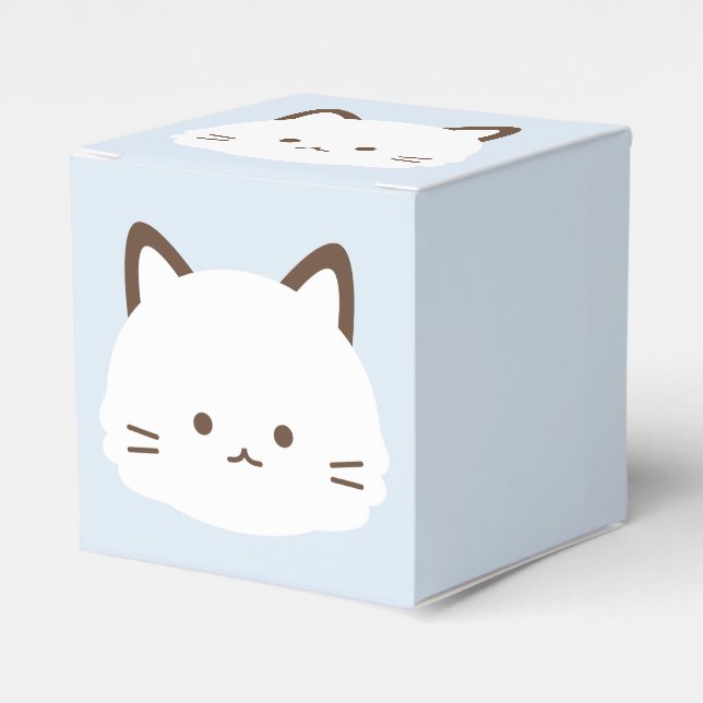 Cute face cat with pastel blue background favour box (Front Side)