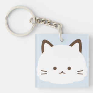 Cute face cat with pastel blue background key ring