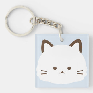 Cute face cat with pastel blue background key ring