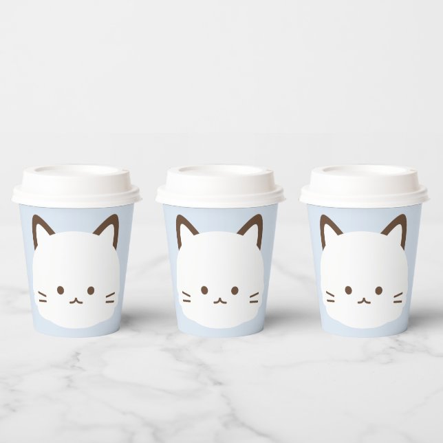 Cute face cat with pastel blue background paper cups (Multi)