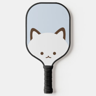 Cute face cat with pastel blue background pickleball paddle