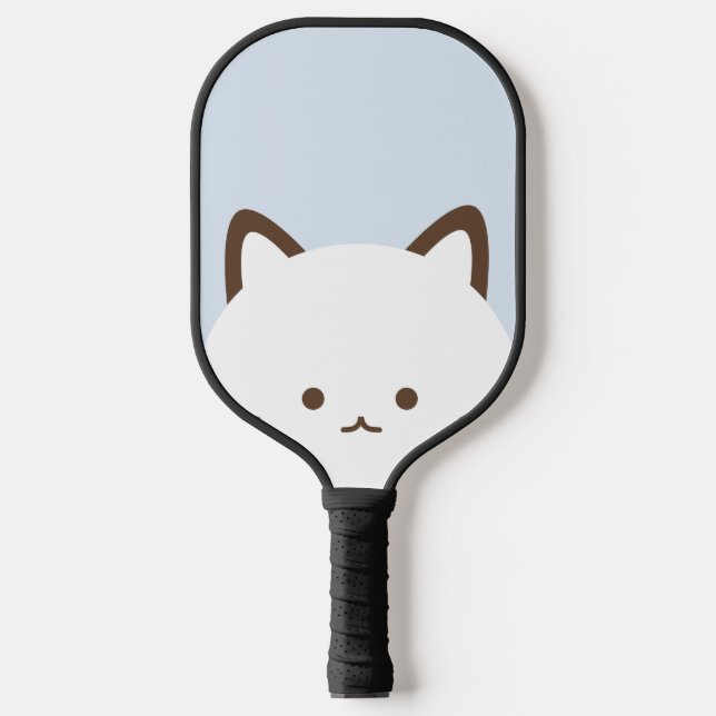 Cute face cat with pastel blue background pickleball paddle (Front)