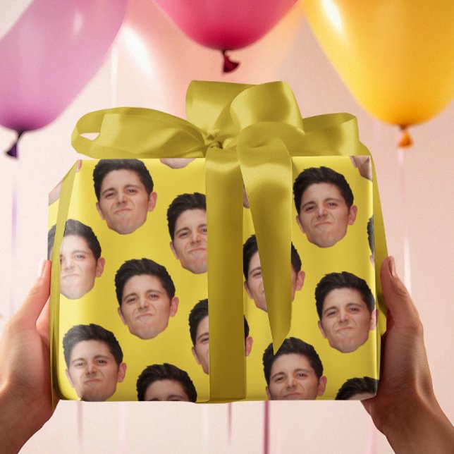 Cute Face or Pet Photo Yellow Gift Wrapping Paper (Creator Uploaded)