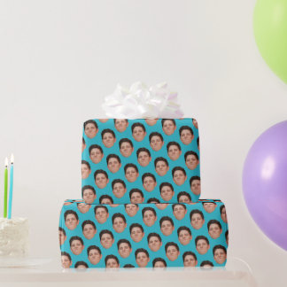 Cute Face Photo Hawaiian Blue Gift Wrapping Paper