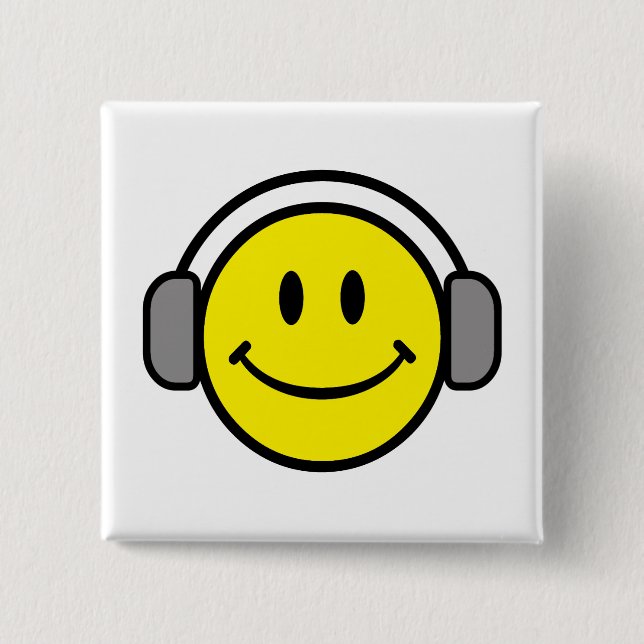 cute face with headphones 15 cm square badge (Front)