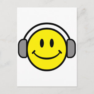 cute face with headphones postcard