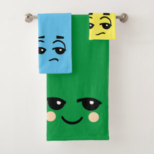 CUTE FACES PRIMARY COLORFUL BATH TOWEL SET 