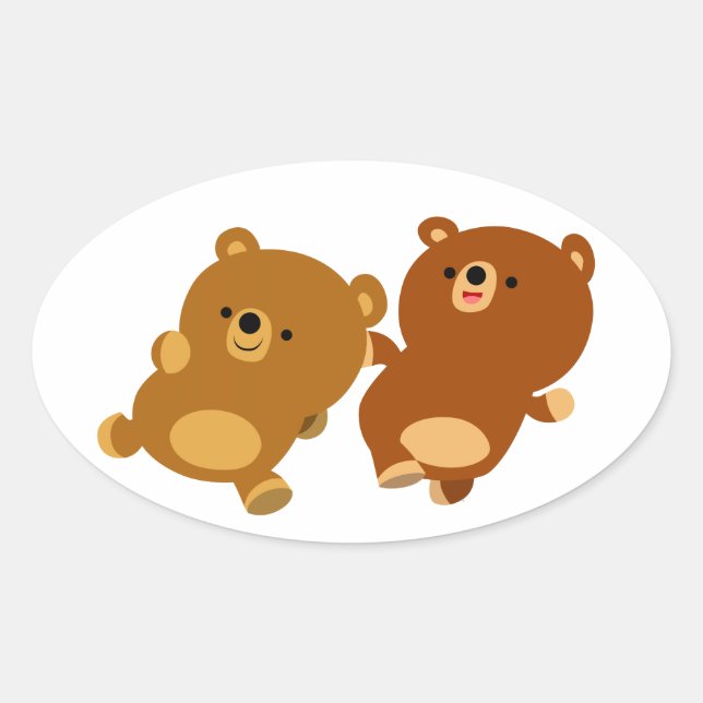 Cute Facetious Cartoon Bears Oval Sticker (Front)