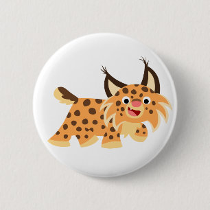 Cute Facetious Cartoon Bobcat Button Badge