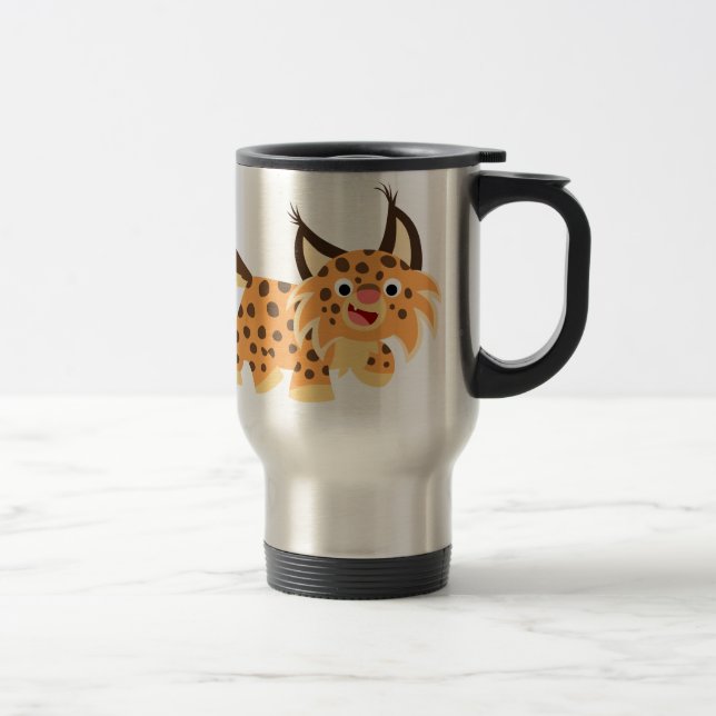 Cute Facetious Cartoon Bobcat Commuter Mug (Right)