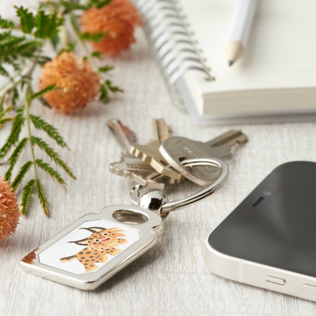 Cute Facetious Cartoon Bobcat Keychain (Side)