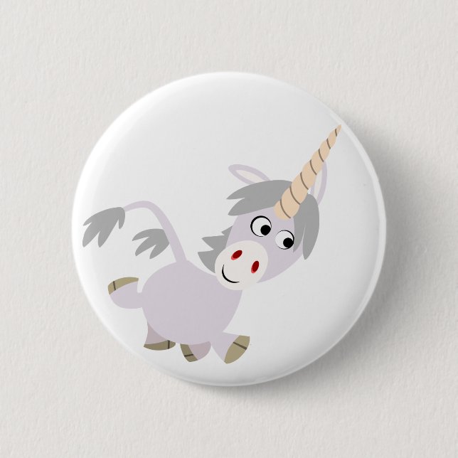 Cute Facetious Cartoon Unicorn Button Badge (Front)