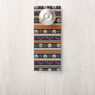 Cute, fair isle/colorwork Halloween skull & bats  Door Hanger