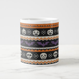 Cute, fair isle/colorwork Halloween skull & bats Large Coffee Mug