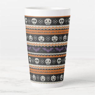 Cute, fair isle/colorwork Halloween skull & bats  Latte Mug