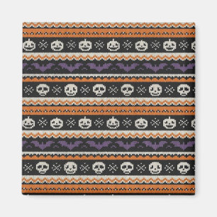 Cute, fair isle/colorwork Halloween skull & bats Magnet