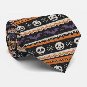 Cute, fair isle/colorwork Halloween skull & bats Tie