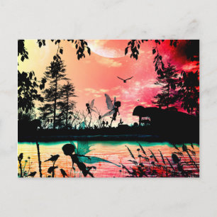 Cute fairies and birds postcard