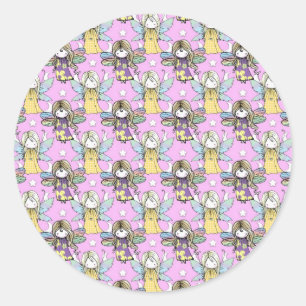 Cute Fairies and Stars and Moons Pattern Classic Round Sticker