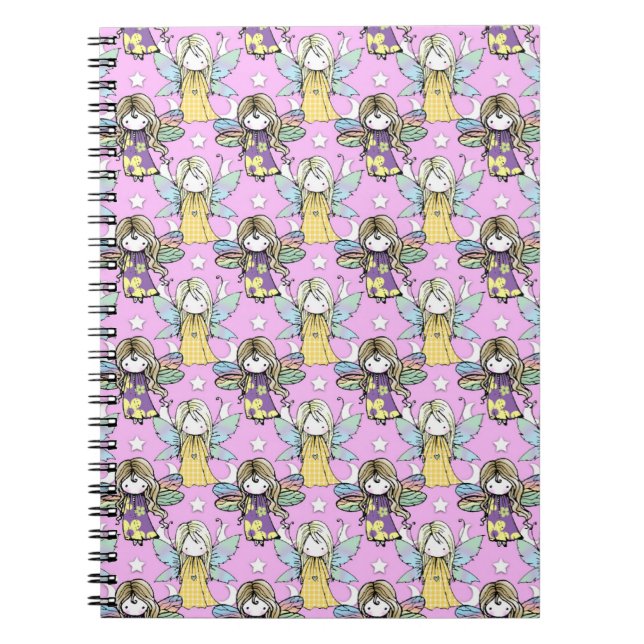 Cute Fairies and Stars and Moons Pattern Notebook (Front)