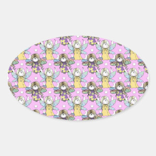 Cute Fairies and Stars and Moons Pattern Oval Sticker