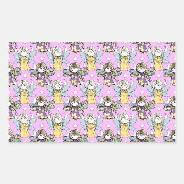 Cute Fairies and Stars and Moons Pattern Rectangular Sticker (Front)