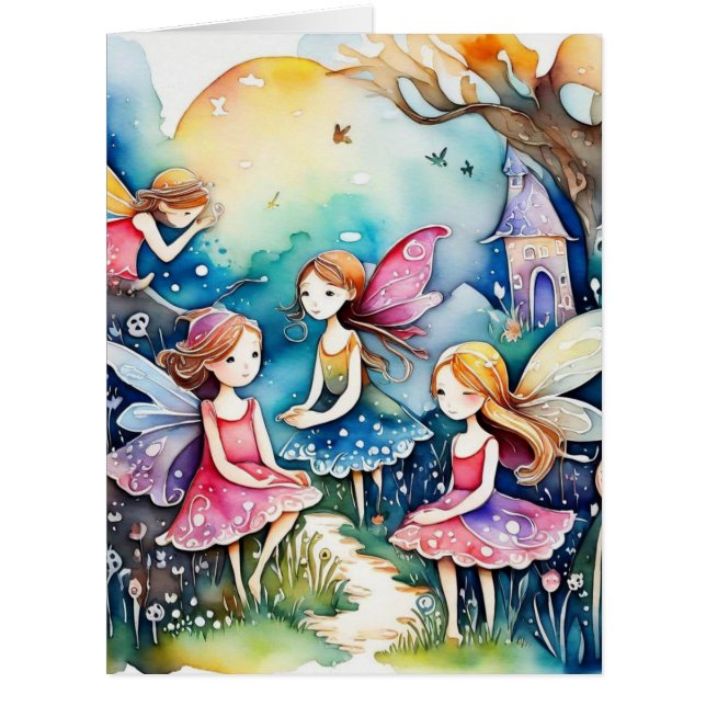 Cute fairies in fairyland like a fairytale Card (Front)