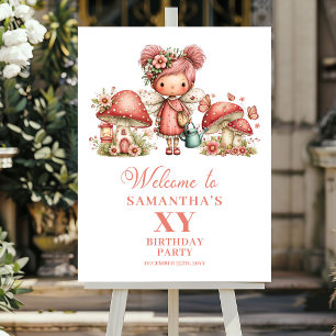 Cute Fairy 1st Birthday Pink Floral Welcome Sign