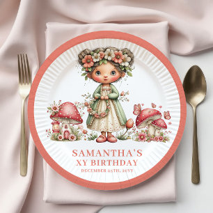 Cute Fairy 1st Birthday Pink Mushroom Plates