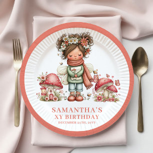 Cute Fairy 8th Birthday Mushroom Floral Plates